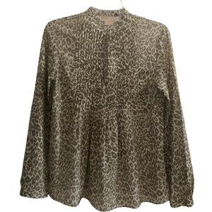 MICHAEL Michael Kors Animal Print Pintuck Cotton Blouse Size 4